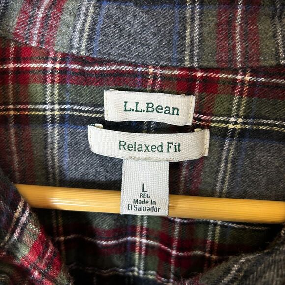 L.L. Bean Grey Stewart Tartan Plaid Relaxed Fit Flannel Shirt Size L - Picture 5 of 12